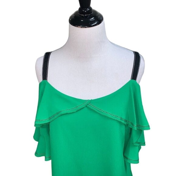 Gibson & Latimer Women's Open Shoulder Blouse Top S Small Flutter Sleeves Green - Picture 2 of 7